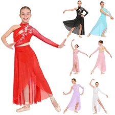 Girl Modern Lyrical Dance Dress with Bult-in Briefs Flower High Low Ballet Dance
