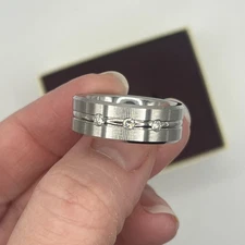 Triton Cobalt 8mm .18ctw Diamond Center Groove Bevel Edge Comfort Fit Band Ring