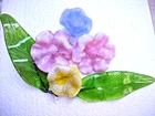 Lot 6 Art Glass  Marbled Pinhead Flowers & Leaves Vintage Murano style crafts