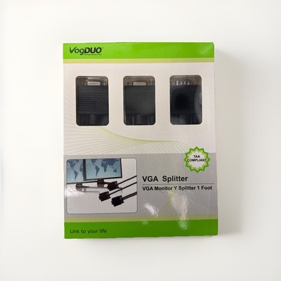 VogDUO VGA Splitter Cable 1 Ft VGA Male to 2 VGA Female Monitor Y Adapter Sealed