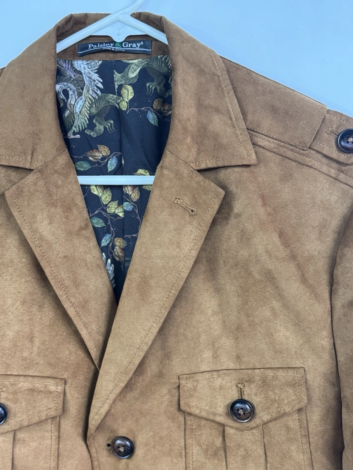 Men's Brown Suede Leather Luxury Blazer Buttoned Classic Look Jacket W/ Pockets