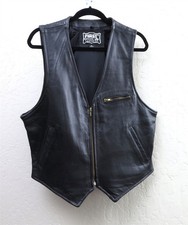 First Genuine L Black Leather Vest Zip 5 Pockets
