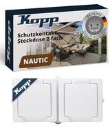 Kopp Nautic 2-Fach Steckdose Klappdeckel Arktis-Weiß IP44 Feuchtraum 16A 250V