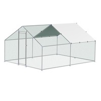 Metal Chicken Coop 9.8x13.1x6.5 ft Walk-in Chicken Run with Cover Spire Roof 12