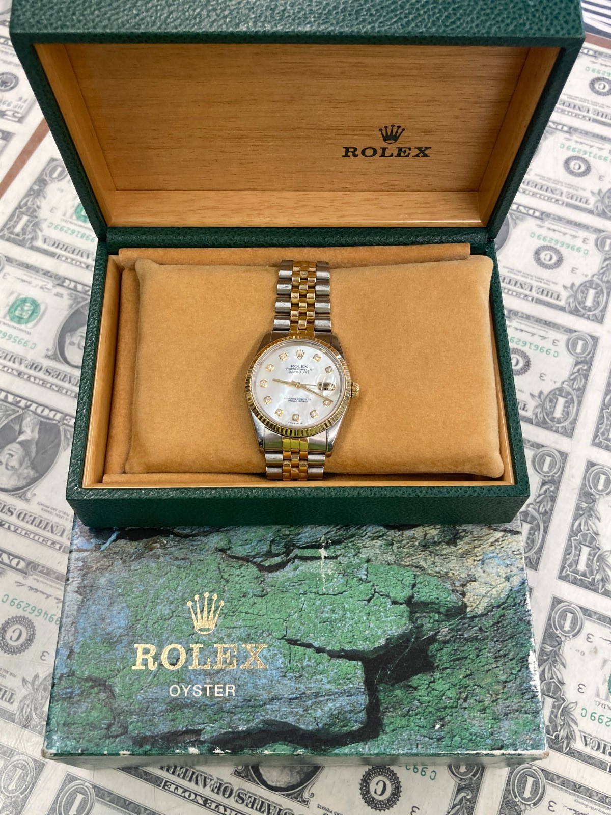 Rolex Datejust 16233 36mm MOP + DIamond Dial Fluted Bezel 18k Gold & SS - 1995