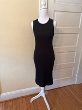 Womens midi dress black ribbed crew neck body con sleeveless prom back to school