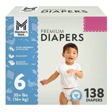 Member's Mark Premium Baby Diapers, Size 6 35 Pounds , 138 Count