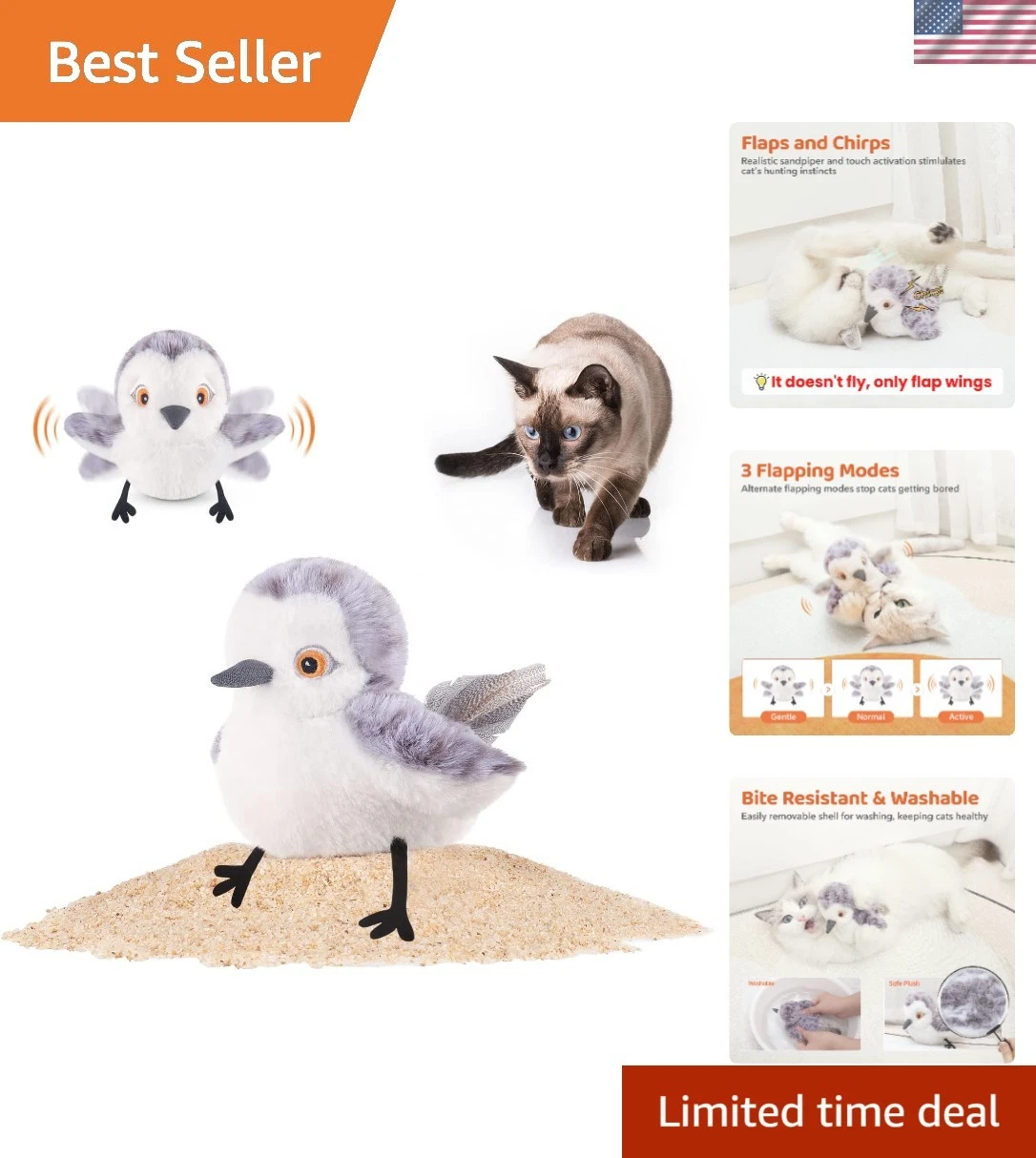 Flapping Bird Cat Toy - Multi-color - Catnip