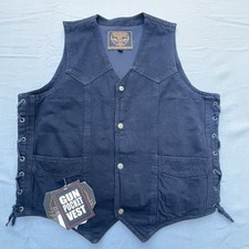 Motorcycle Biker Denim Vest XL Black Gun Pocket Lace Up Milwaukee Performance