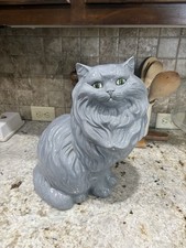 Large Decorative Gray Ceramic Cat Figurine wi...