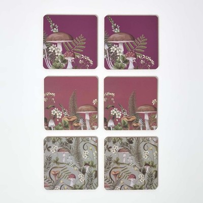 6er Set Tischuntersetzer mit Halter Rutschfest Hitzebeständig Pilze Design