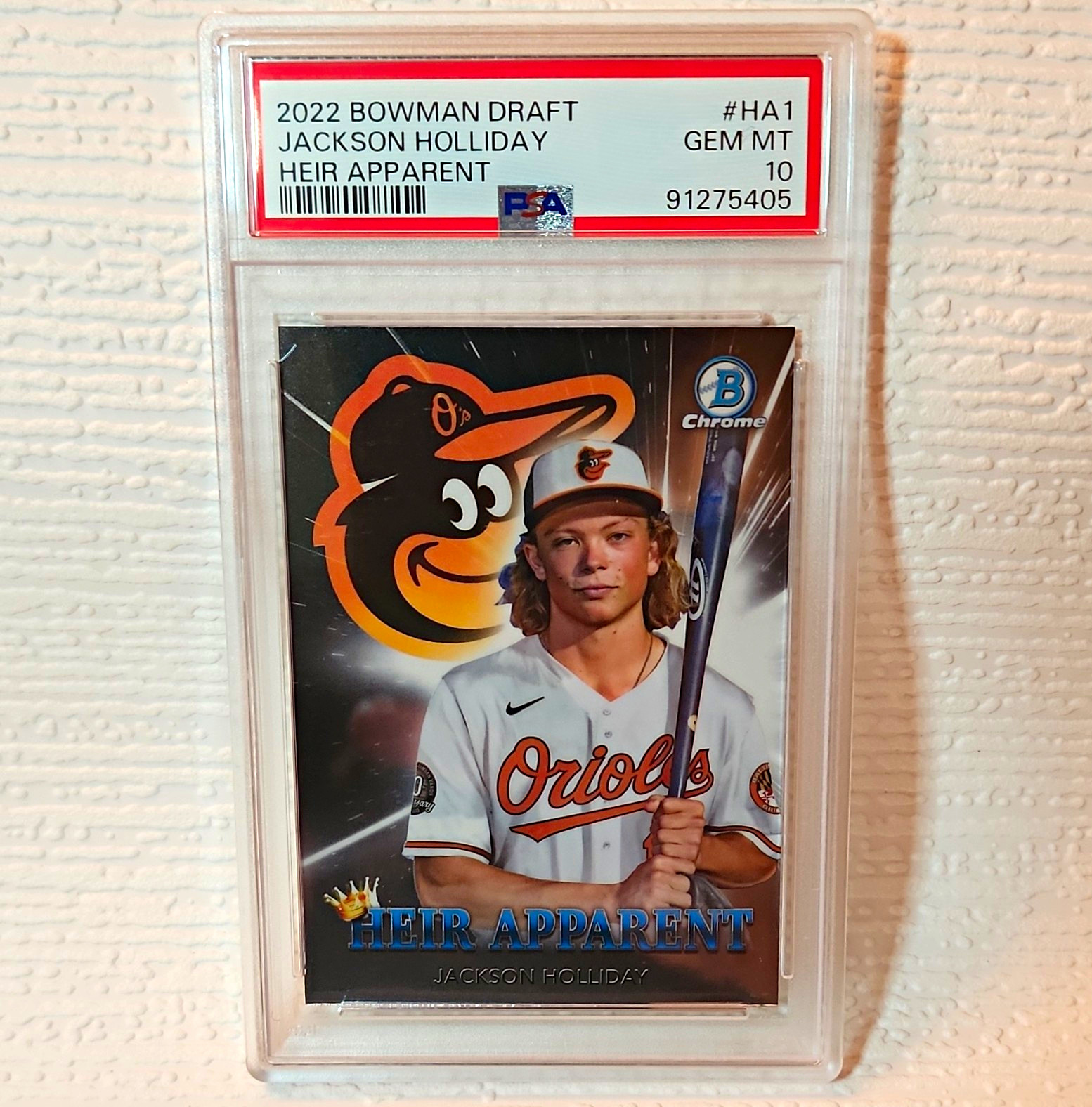 Topps 2022 Bowman Draft Jackson Holliday Heir Apparent RC #HA-1 PSA 10 Orioles view 1