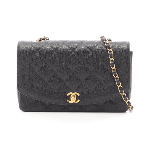 Chanel Matelasse Diana Flap Leather Shoulder Bag Women Black One Size