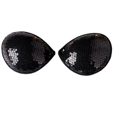 Black Sequin Bra Adhesive Strapless Backless Reusable Push Up XB091 B Cup Medium