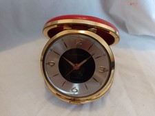 Truly Stunning Round Red Leather Cased German Europa Travel Alarm Clock