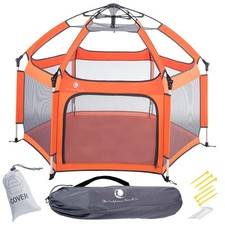 POP N GO Premium Outdoor Baby Playpen - Portable, Lightweight w/ Canopy - Orange