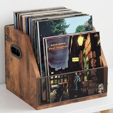 60 LP Vinyl Record Storage Wood Metal Desktop Organizer Fits 7/10/12 Inch