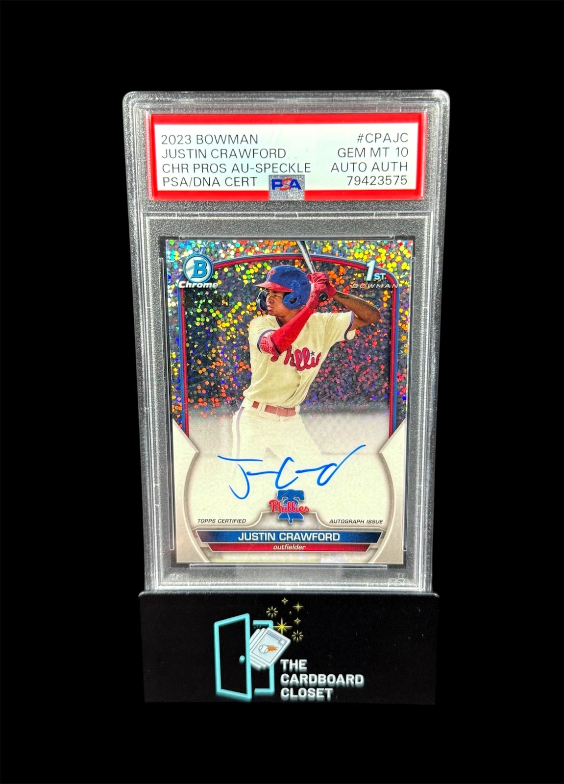 Justin Crawford 2023 Bowman Chrome Speckle Auto /299 PSA 10 1st Bowman Phillies