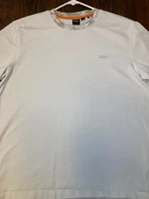Hugo Boss T-Shirt White Gray Camo Collar Heavyweight Cotton Logo Shirt Size L