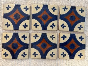 Mexican Pattern Glazed Red Clay Tiles Set Of 6 4x4