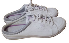 KEDS WOMAN SIZE 10 WHITE LEATHER CLASSIC LACE-UP LOW BACK SLIP-ON PRE-OWNED VEC