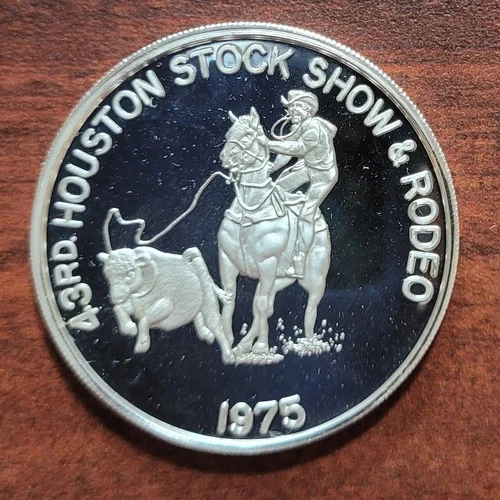 1975 Houston Stock Show & Rodeo Vintage 1 Oz .999 Fine Silver Round Proof