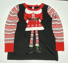 Women's Ugly 3D Christmas Sweater Size XL 16-18 Santa's Elf With Dangly Legs