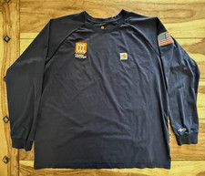 CARHARTT FR FORCE PYROSAFE NAVY BLUE MEN LONG SLEEVE SHIRT COMPANY LOGO SIZE XL