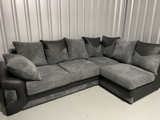 Large L Shaped Sofa With Footstool-Grey & Black Fabric/Leather Mix