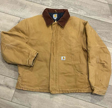 Carhartt Men  s Brown Lined Work Jacket, Zip Closure, XL Regular, Short