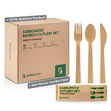 100 Bamboo Utensils - Carbonized Disposable Cutlery Biodegradable and Sanitized