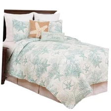  Ocean Treasures Blue Starfish Sand Dollar Full/Queen Full/Queen 3 Piece Set