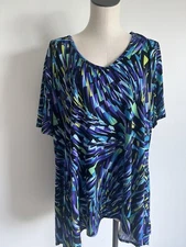VTG Collections ETC Tunic Top Asymmetrical Waterfall Short Sleeve V-neck XXL