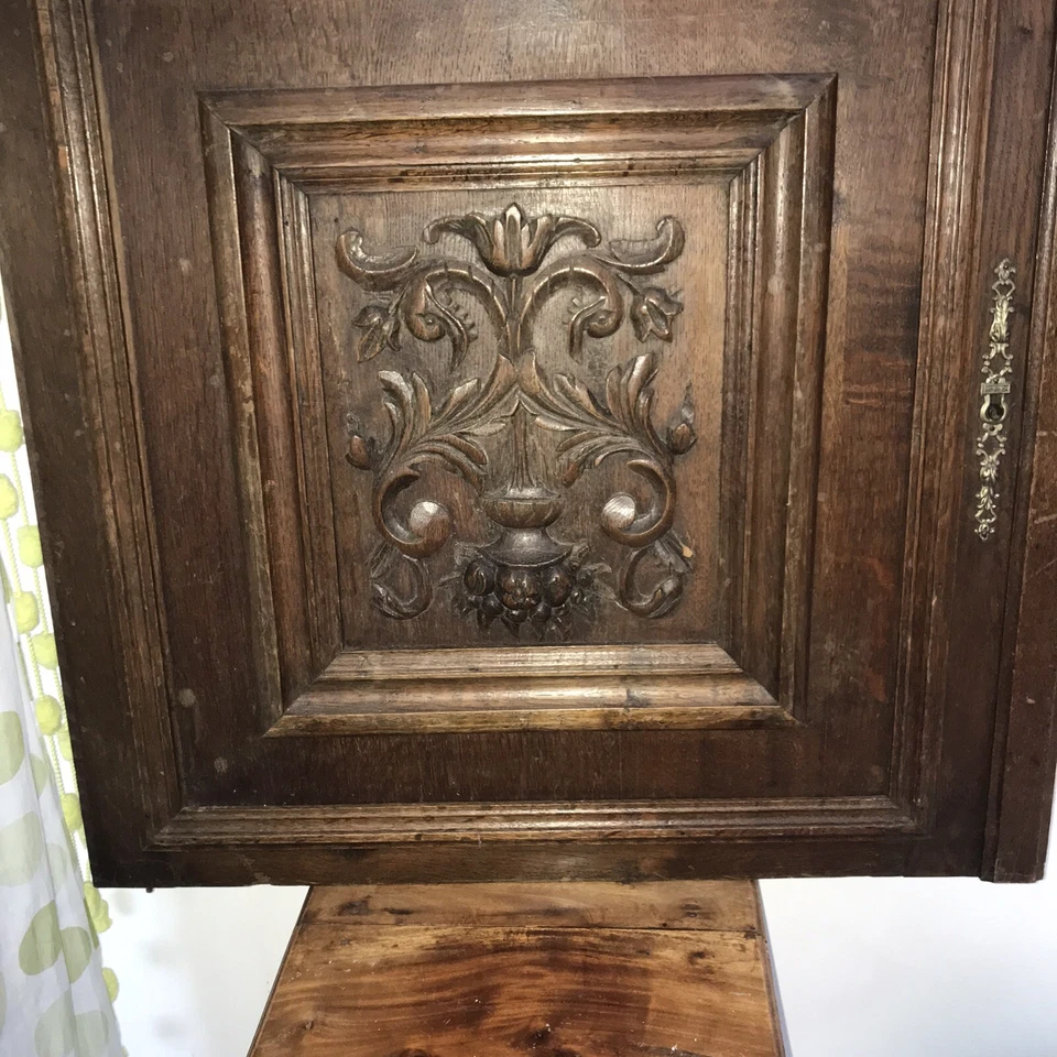 French Antique Carved Panel Door Solid Walnut Wood Urn Sea Creatures 25" x 25” - Image 2 of 4