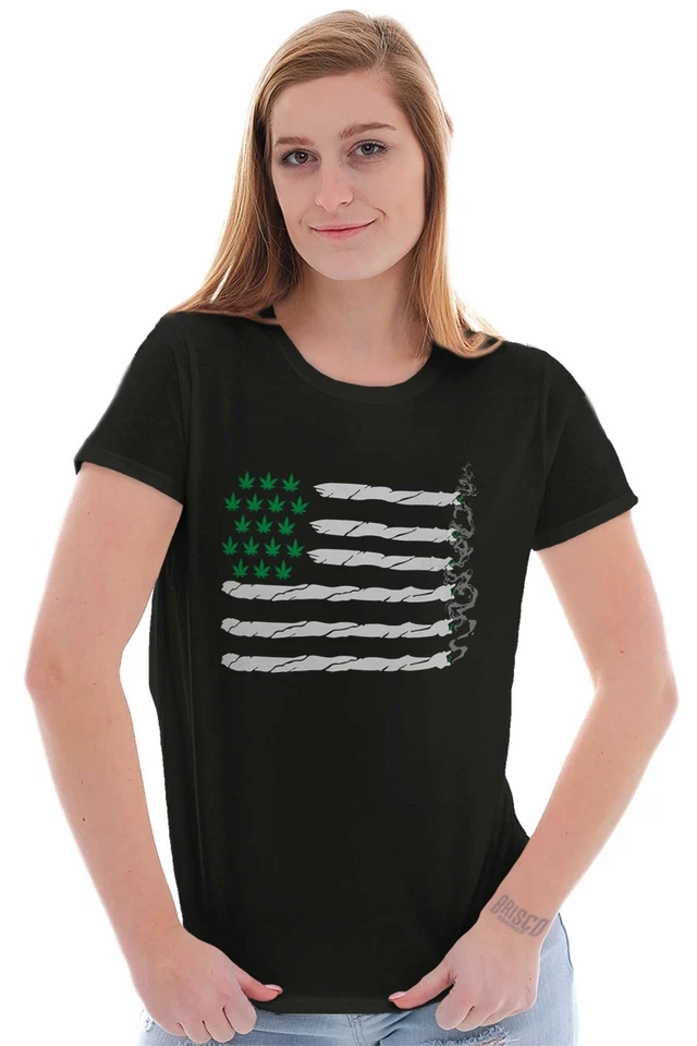 Divertidas camisetas para mujer con gráficos de bandera americana romas de marihuana Stoner Foto 3 de 4