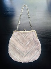 Vintage Beaded Purse White Cream With Gold Tone Hardware