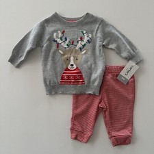 Carter  s 3 Months Baby Boy Holiday Christmas Reindeer Sweater  Pants Set Outfit