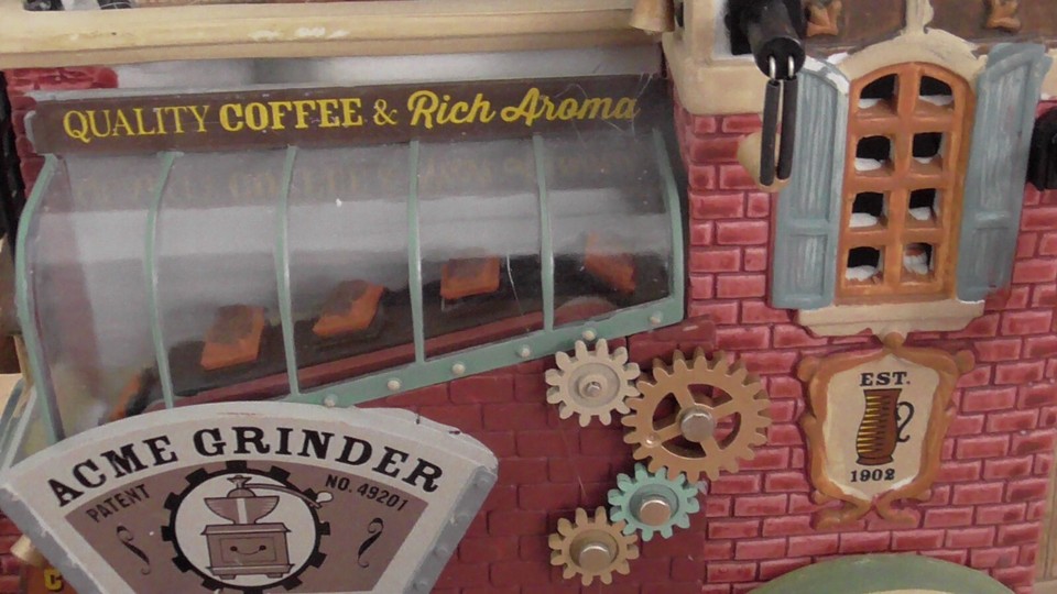 Lemax 2017 Vintage Grind Coffee Company Sights & Sounds w Cord & Box