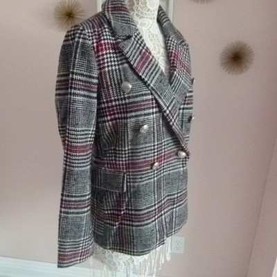 NWT Bagatelle double breasted black wine white blazer Large (04