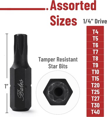 13 Torx Star Bits Set S2 Steel Tamper Proof Screwdrivers (T4-T40) Durable