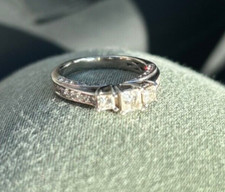 0.88ctw Princess Cut Diamond Three-Stone Engagement Ring 14k White Gold Size 5