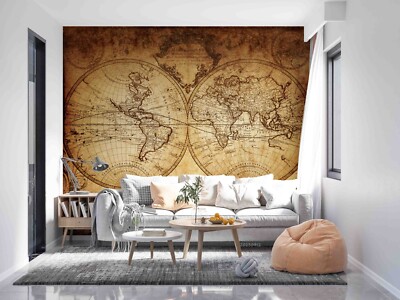 3D World Map Person Sea Round Line Self-adhesive Removeable Wallpaper Wall Mural