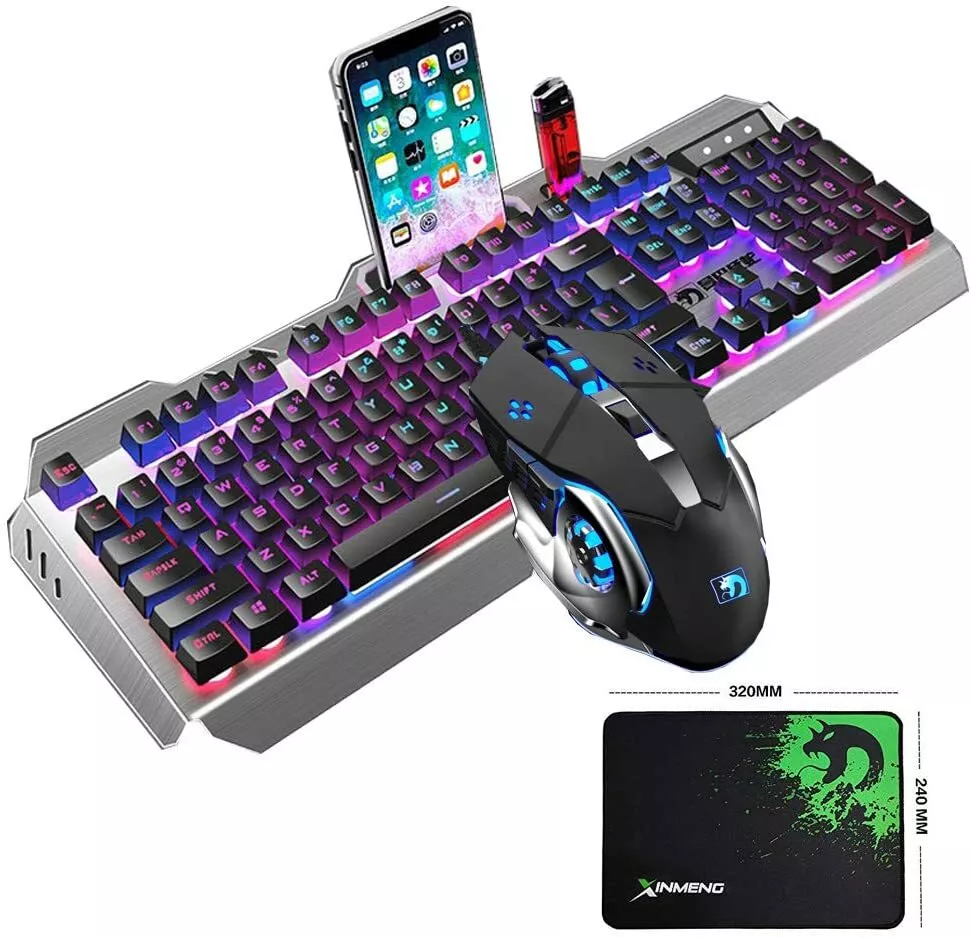  Wireless RGB Backlit Gaming Keyboard and Mouse, Rechargeable,  Long Battery Life, Metal Panel Mechanical Feel Keyboard with Palm Rest, 7  Color Mouse and Mouse Pad for Game and Work : Video