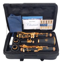 MORESKY Bb Clarinet Lacquer Gold 17 Keys Sib Klarnet Black Clarinete E111