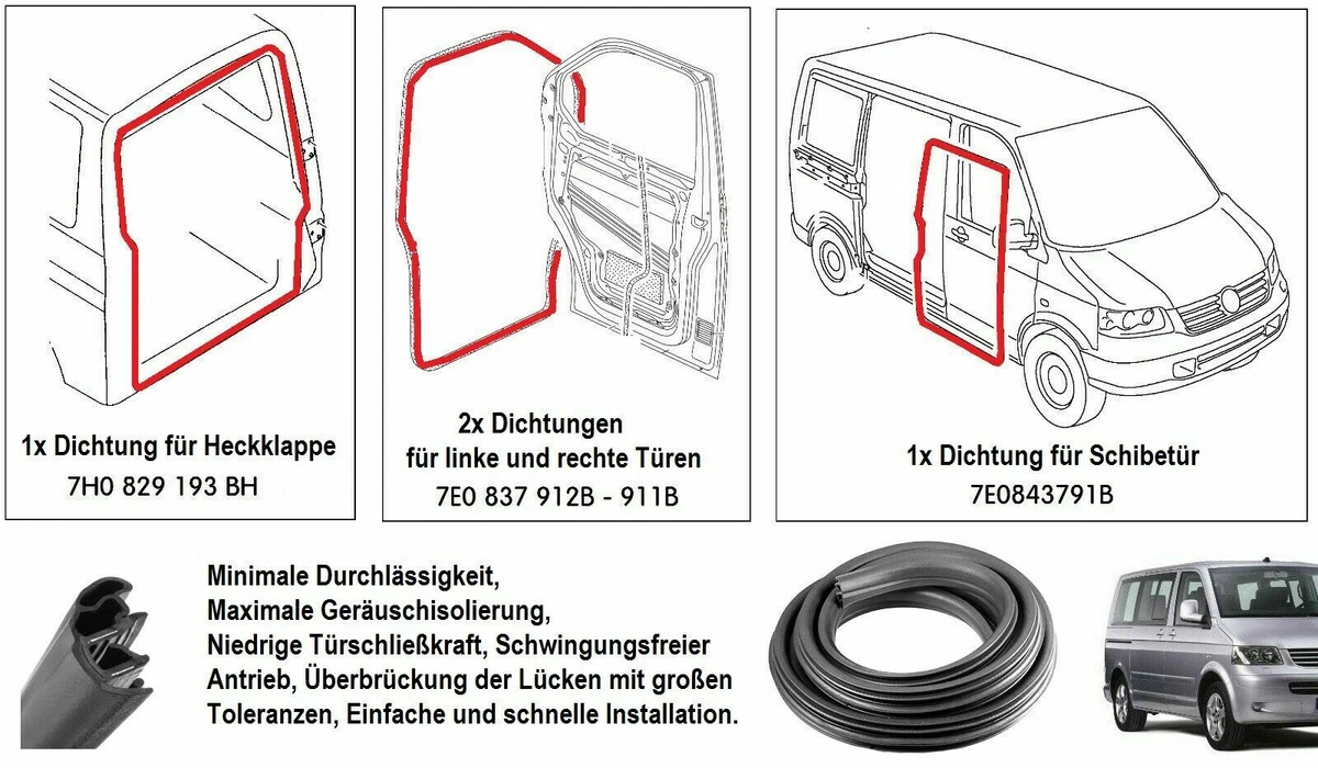 Pour VW Volkswagen Transporteur T5 Kit Joints (Portes + Hayon + Porte