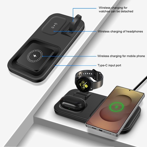 Caricabatteria wireless 3 in 1 15 W pad di ricarica rapida per Samsung Galaxy S25 S24 Watch 7 6 - Foto 10 di 14