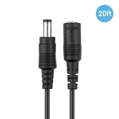 Amcrest Black 20ft Power Extension Cable AC 12V Adapter 20 foot ft 20FTEXTB-12V