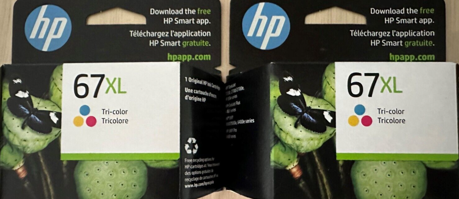 HP 67XL High-Yield Tri-Color Ink Cartridge, 3YM58AN*Lot of 2*Exp Date 08/2025*