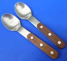 2 - Dansk DAS6 Wood Handle Rivets Stainless JAPAN Flatware 6 3/8" TEASPOONS