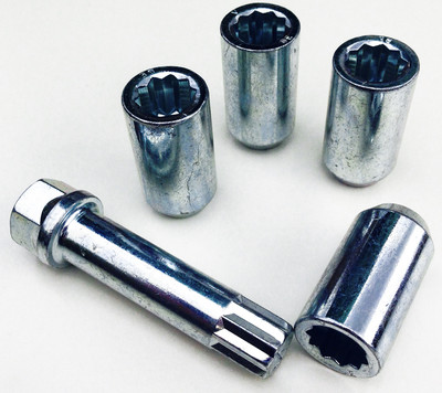 wheel Tuner Slim nuts bolts. M14 x 1.5, 17mm Hex star key, Taper seat x 4